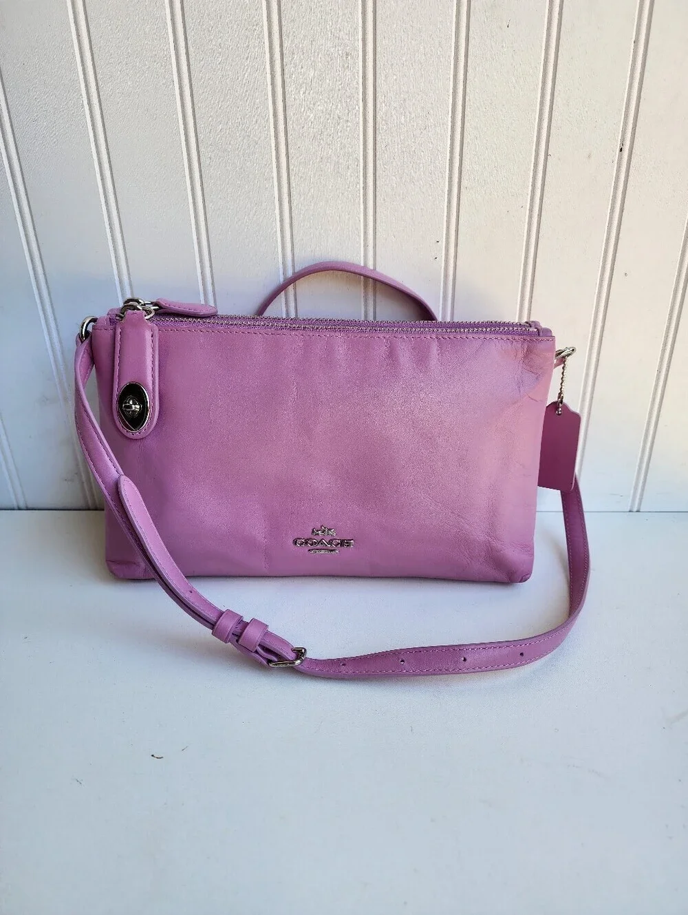 Coach Crosby Crossbody Bag Double Zip Pink Calf Leather 10